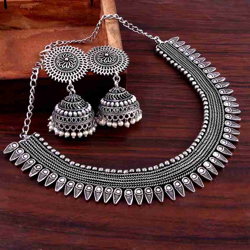 Haniya Oxidised Silver Silver Silver Jewellery Set Price in India Buy Haniya Oxidised Silver Silver Silver Jewellery Set Online at Best Prices in India Flipkart