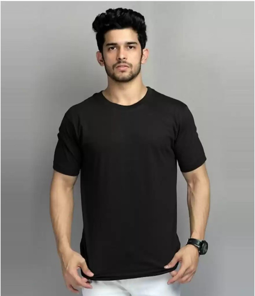 AMSHA Solid Men Round Neck Black T-Shirt - Buy AMSHA Solid Men 