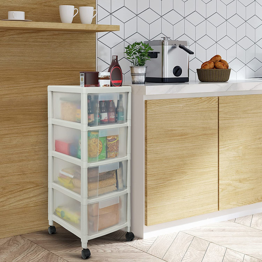 ABOUT SPACE Space Saving Rack Modular Drawer Kitchen Storage with Wheel 4 Layer 92.5 x 40 x 34 cm White Plastic Free Standing Cabinet Price in India Buy ABOUT SPACE Space