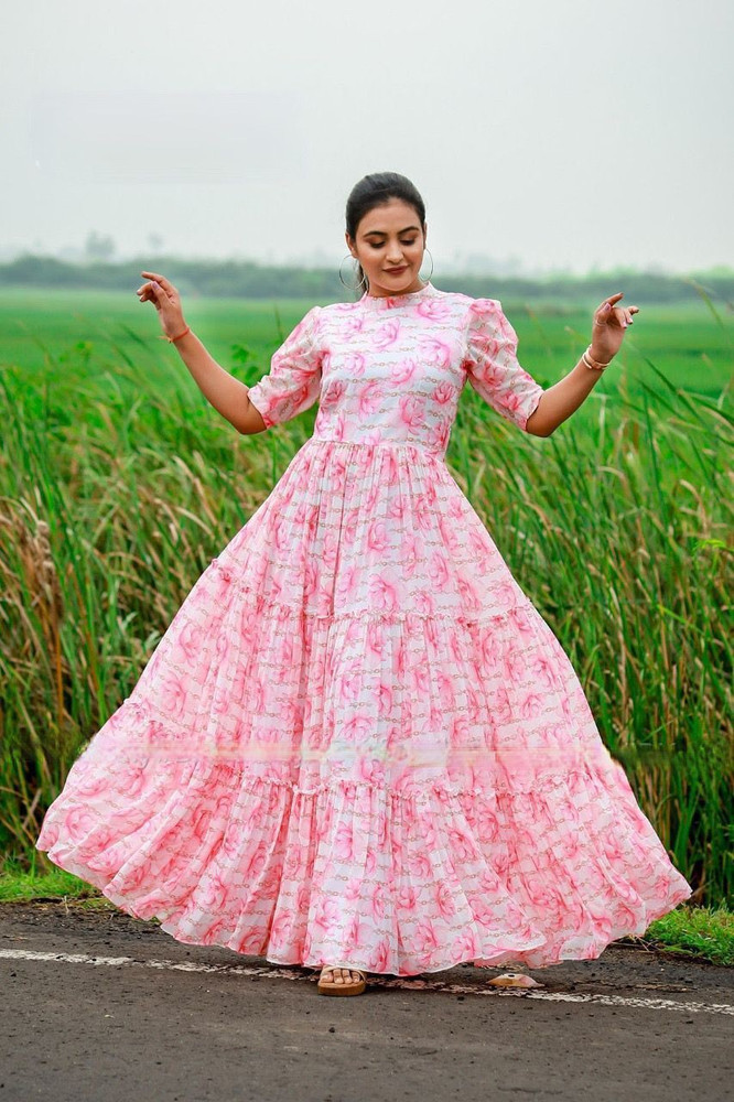 FOXDX Women Gown Pink, White Dress - Buy FOXDX Women Gown Pink, White Dress  Online at Best Prices in India | Flipkart.com