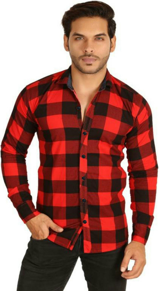 REHAN Men Checkered Casual Red, Black Shirt - Buy REHAN Men 