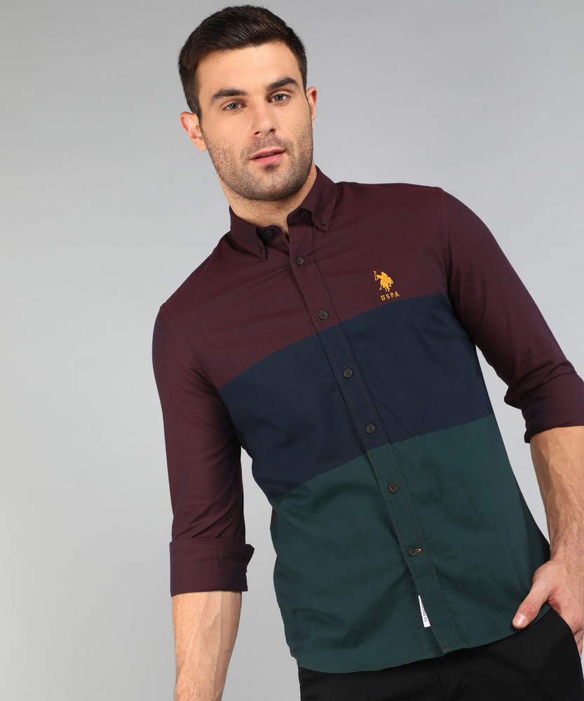 U.S. POLO ASSN. Men Color Block Casual Maroon Shirt - Buy U.S. POLO ASSN.  Men Color Block Casual Maroon Shirt Online at Best Prices in India |  Flipkart.com
