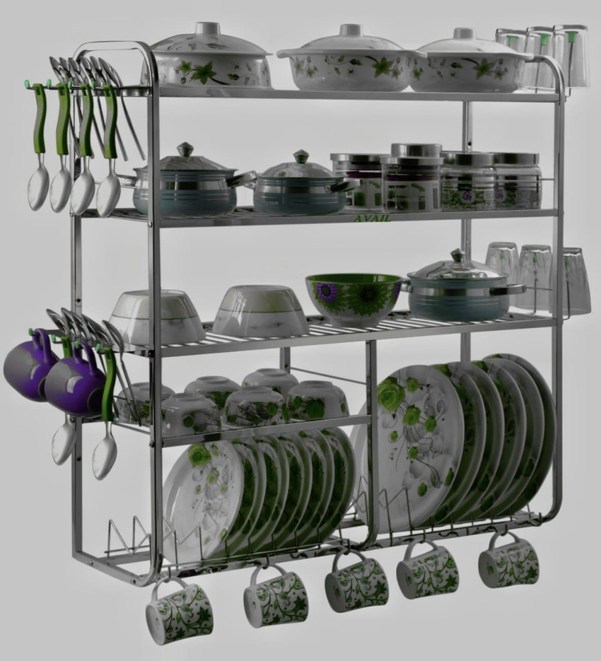 Modular Kitchen Bartan Stand IRONTECH Utensil Kitchen Rack Steel Stainless  Steel 24 X 24 Inch Wall Mount Kitchen Dish Rack/Kitchen Utensils