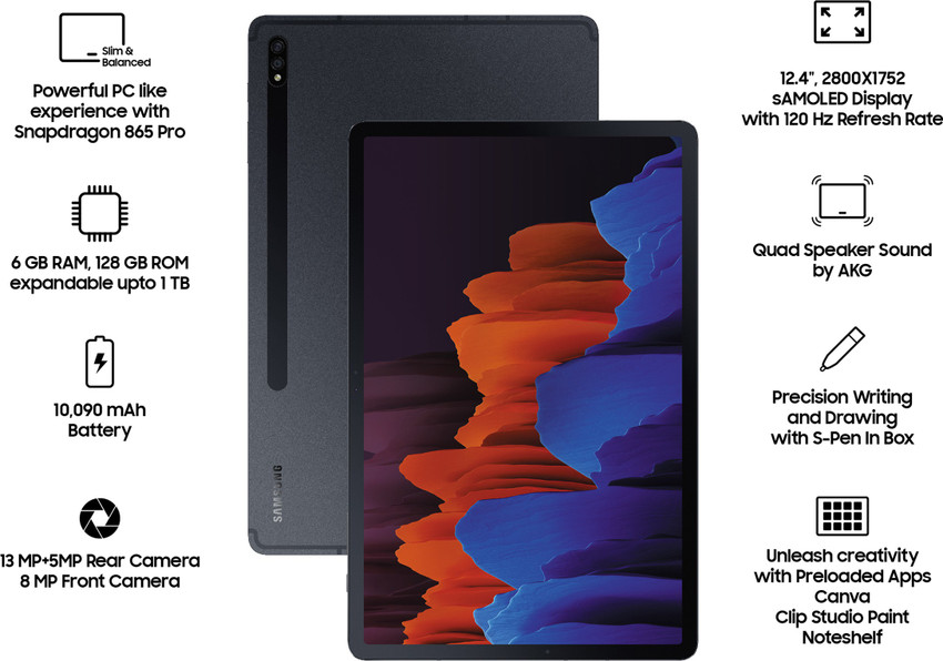 SAMSUNG Galaxy Tab S7+ With Stylus 6 GB RAM 128 GB ROM 12.4 inch 