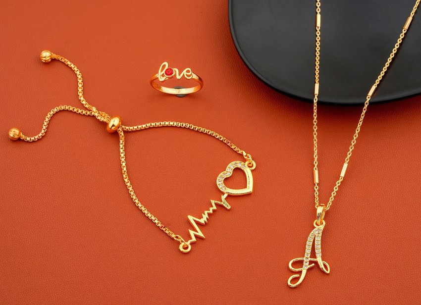 Vraj india A name letter Diamond Pendant locket chain with ring bracelet for girls women Gold plated Beads Alloy Pendant Price in India Buy Vraj india A name letter Diamond Pendant