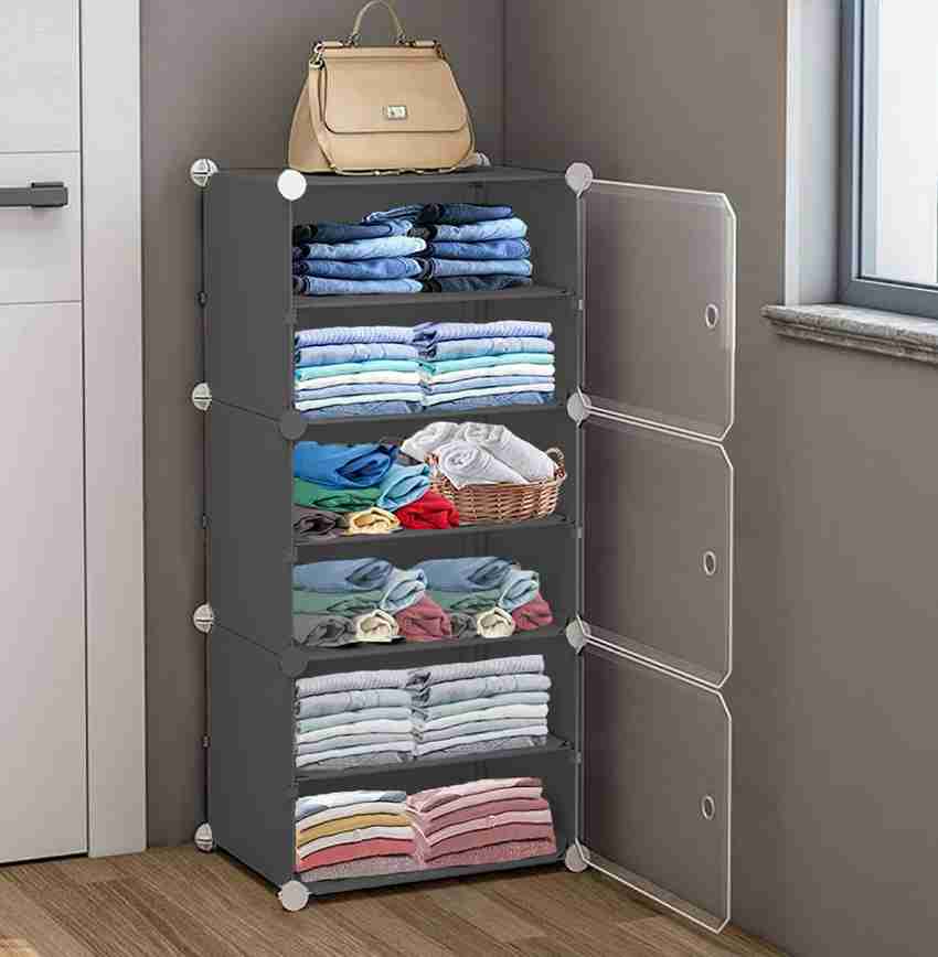 KROOH 3 Door 6 Shelf Plastic almirah clothes Organizer for Wardrobe Foldable Carbon Steel Collapsible Wardrobe Price in India Buy KROOH 3 Door 6 Shelf Plastic almirah clothes Organizer for Wardrobe Fo...
