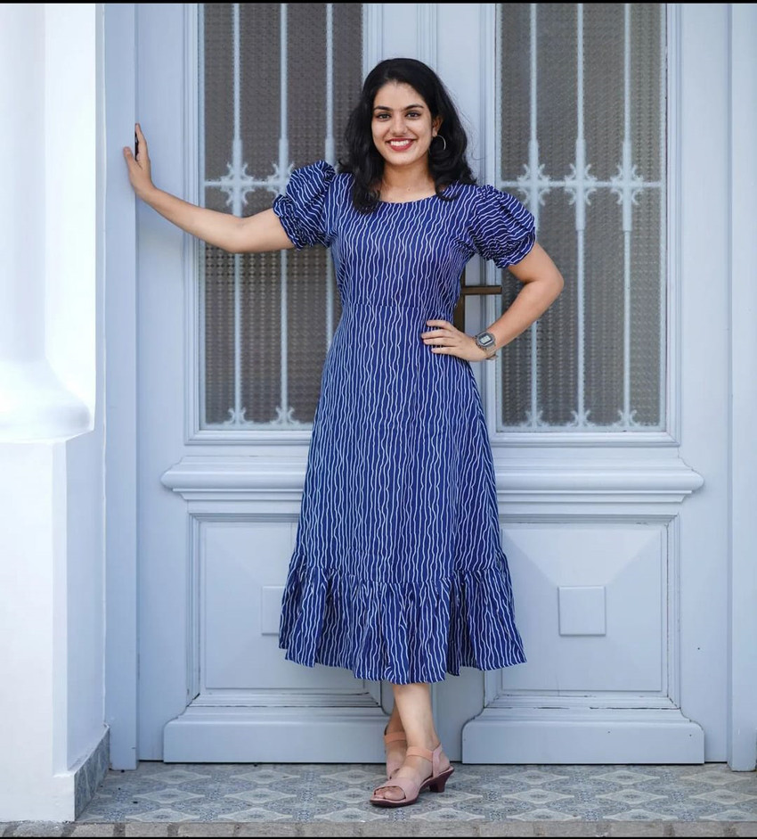 FOXDX Women A line Blue Dress