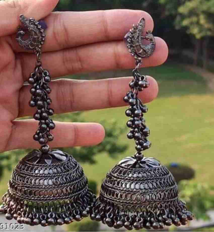 Black metal jhumkas discount