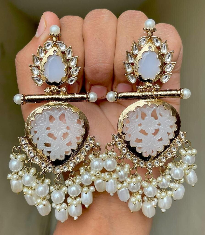 Flipkart Buy diva Kundan Tradition white pearl beads long jhumka earring Alloy Chandbali Earring Jhumki Earring Online at Best Prices in India