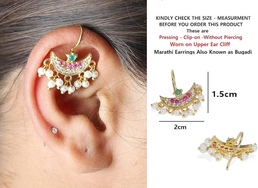 Flipkart Buy THANU S CRAFT Traditional Multicolor Crystal Stone Upper Ear Earring Kaan Ki Bali Earrings Pearl Crystal Metal Cuff Earring Online at Best Prices in India