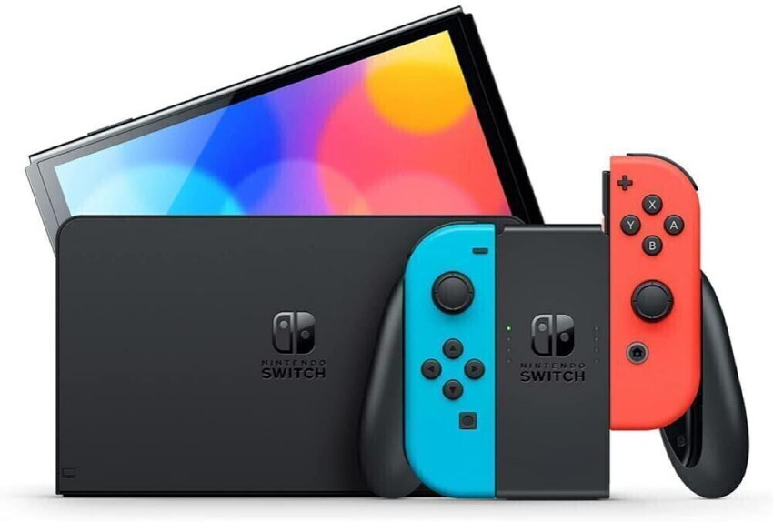 NINTENDO Switch OLED Console with Neon Blue Neon Red Joy Con 64 GB 