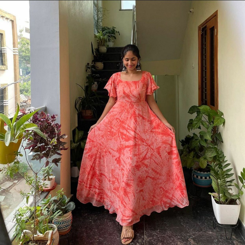 maxi dresses flipkart Georgette Gown Floral Maxi Dress Flipkart Buy Chandbaali Women Floral Print Bell Sleeve Georgette Maxi Dress