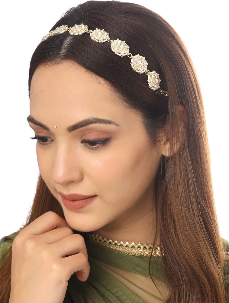 Viraasi Gold Plated White Kundan Studded Matha Patti Hair Band Price in India Buy Viraasi Gold Plated White Kundan Studded Matha Patti Hair Band online at Flipkart