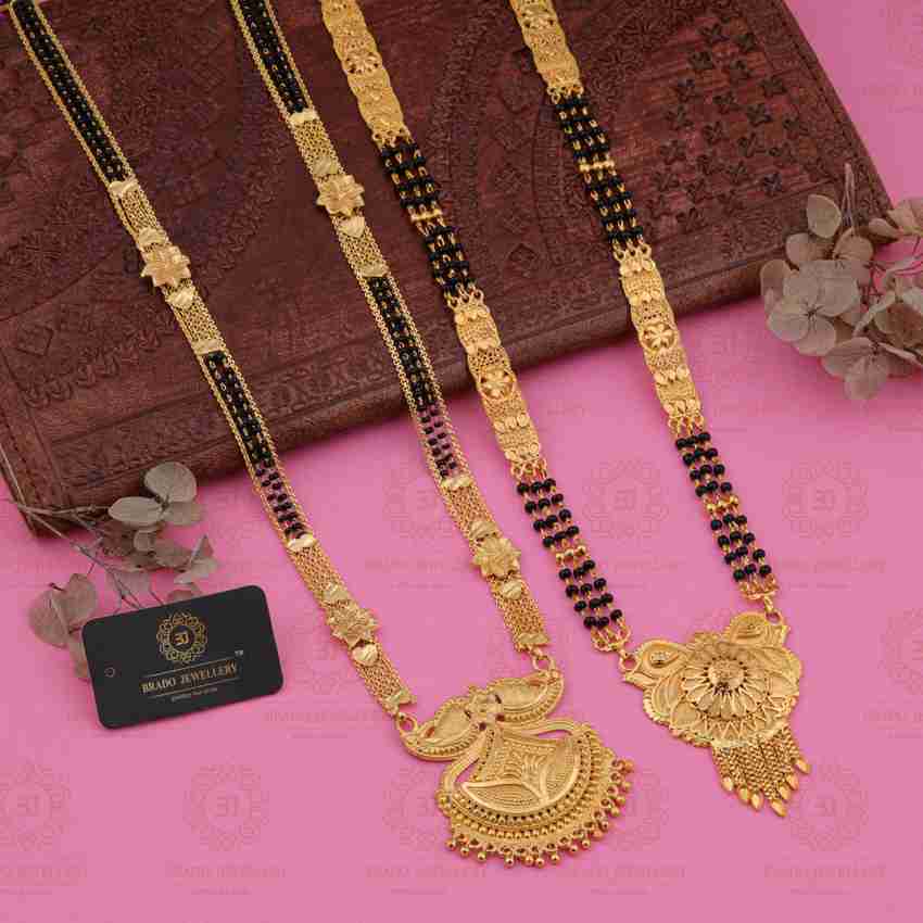 brado jewellery Combo of 2 Gold Plated Traditional 30 Inch Long Mangalsutra Tanmaniya for Women Brass Mangalsutra