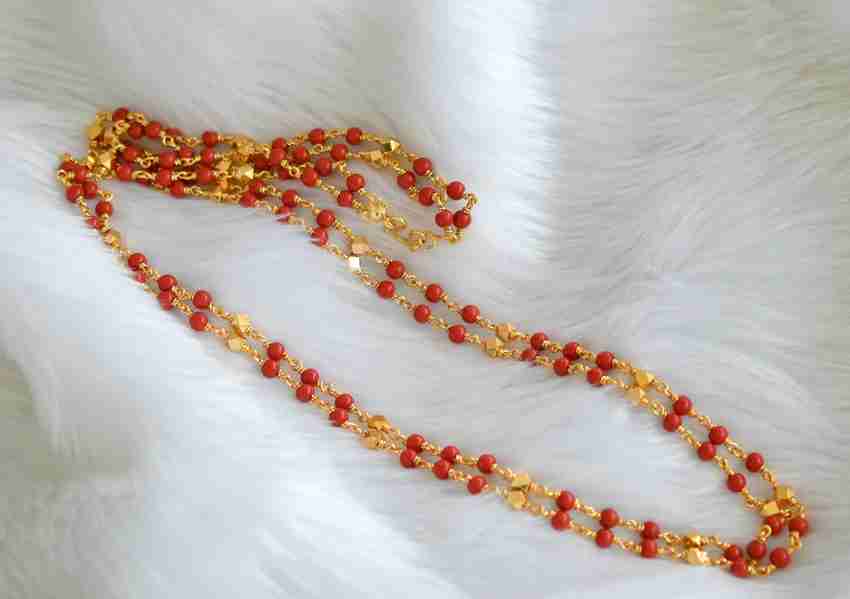 ElegantImitation Traditional Multicolour Coral Beads Gold Chain 24 Inch Gold plated Plated Alloy Chain