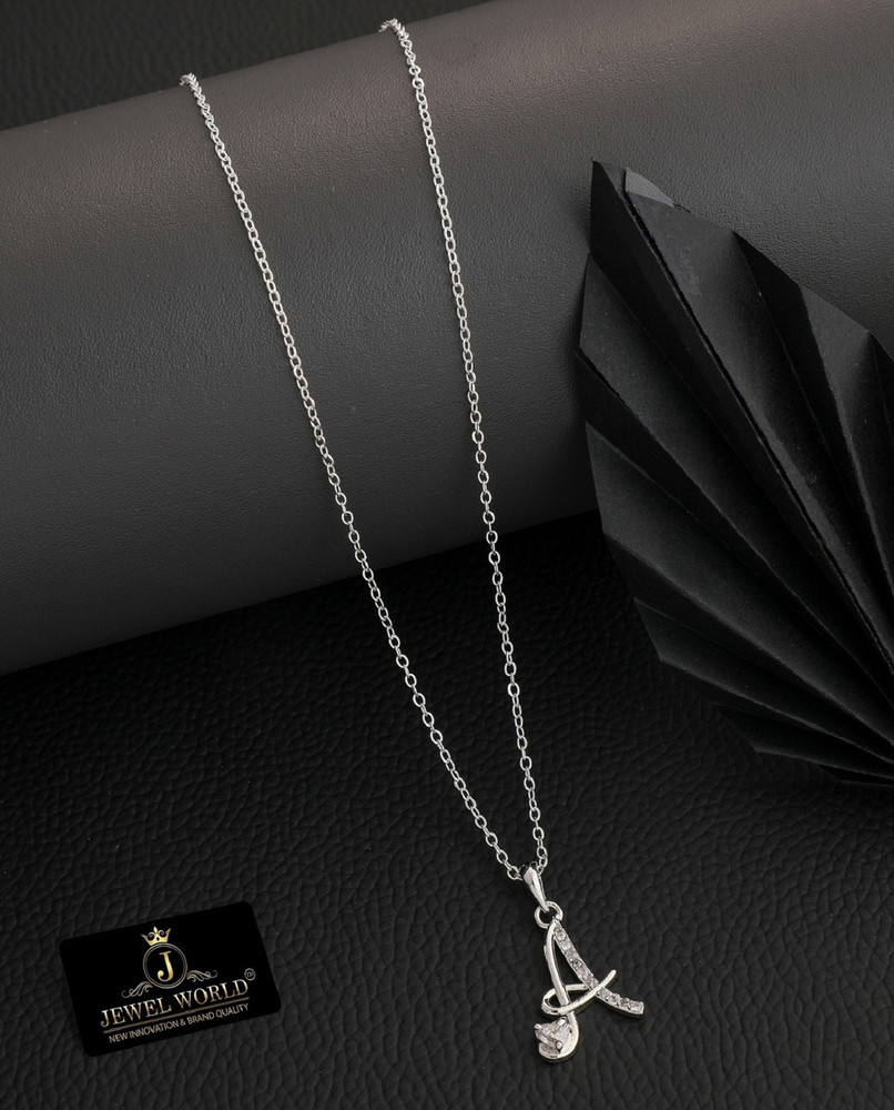 Jewel WORLD Silver Plated 18 Inch name letter Pendant necklace chain design for girls Cubic Zirconia Silver Plated Brass Copper Necklace Price in India Buy Jewel WORLD Silver Plated 18 Inch name lette...