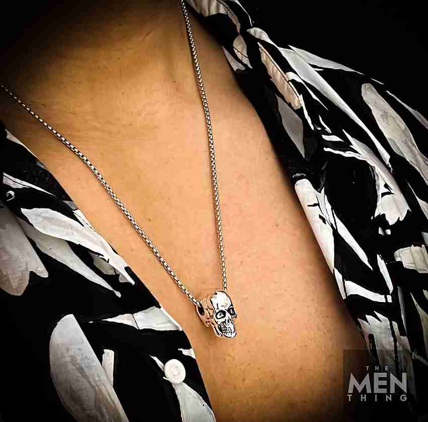 THE MEN THING Silver Skull Pendant with 24inch Chain, European 
