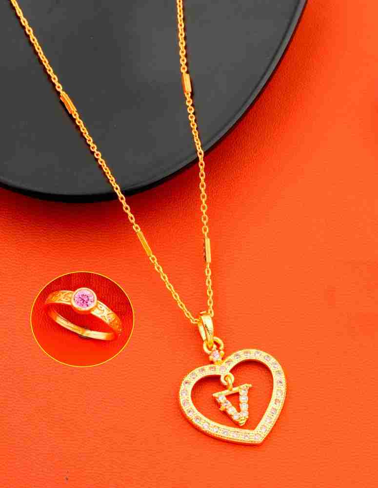 Jewel WORLD V name letter Diamond Pendant locket chain with letter ring for girls women Gold plated Beads Alloy Pendant Price in India Buy Jewel WORLD V name letter Diamond Pendant