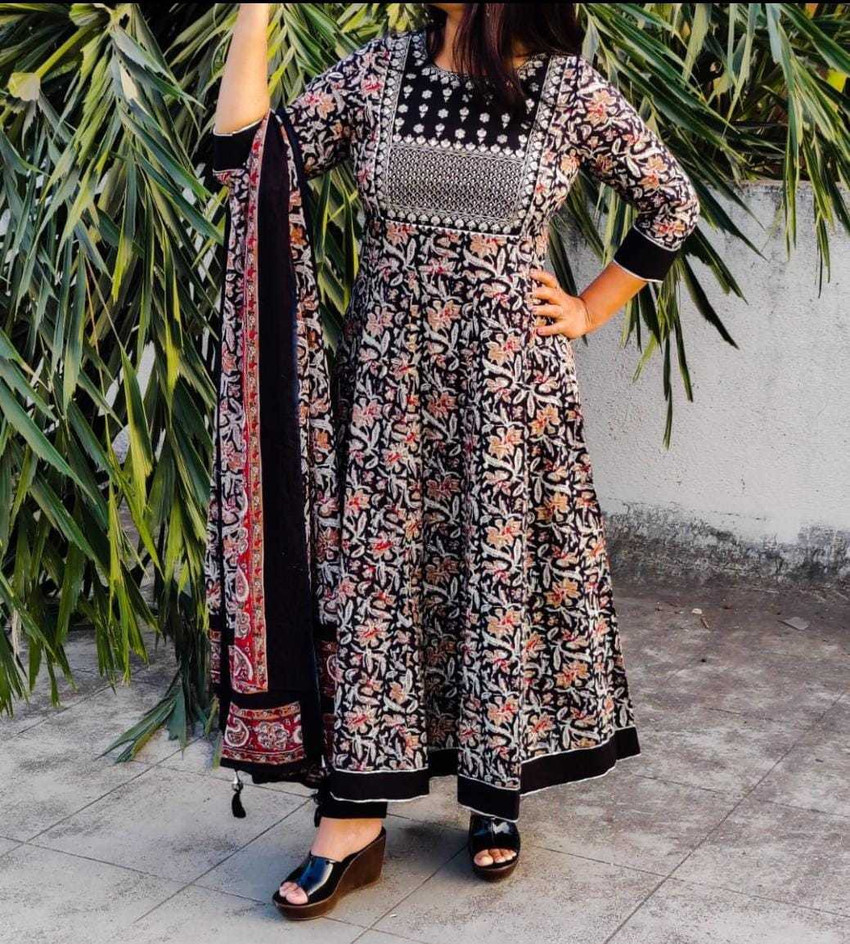 Floral Print Cotton Frock Suit On Flipkart Pink Anarkali Suit