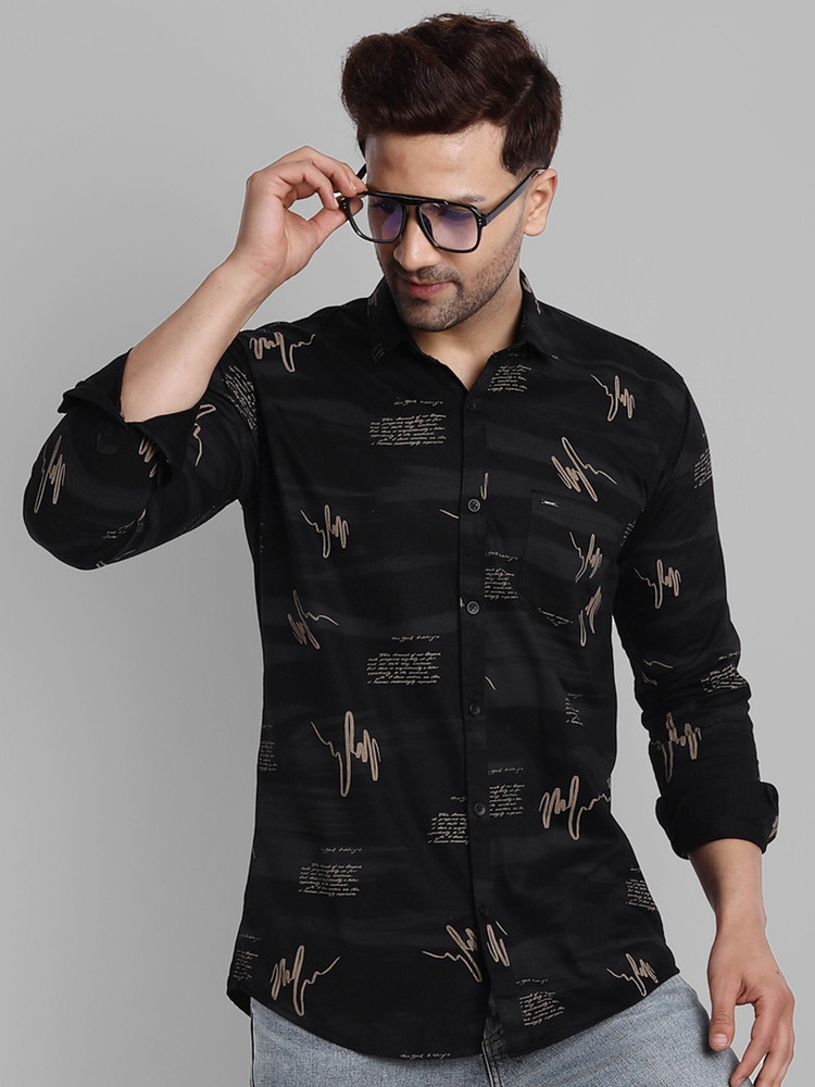 Majestic Man Men Printed Casual Black Shirt - Buy Majestic Man Men 