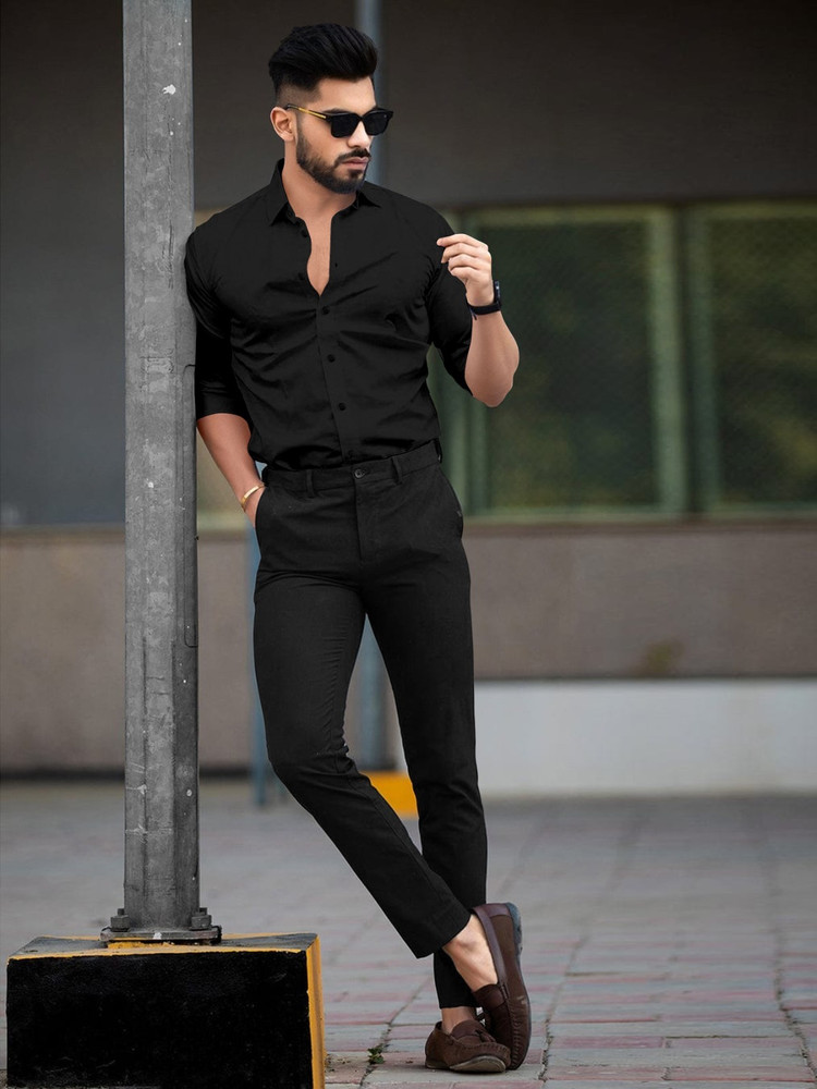 UV FASHION Men Solid Casual Black Shirt - Buy UV FASHION Men Solid Casual Black  Shirt Online at Best Prices in India | Flipkart.com