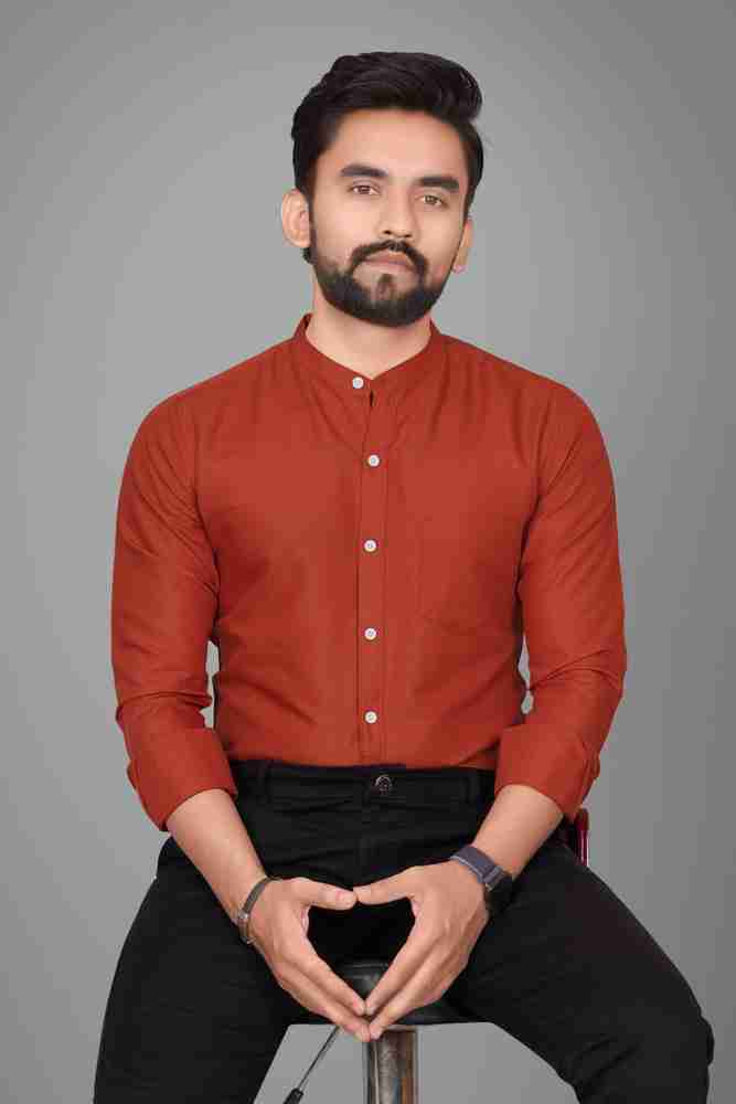 Voroxy Men Solid Casual Orange Shirt - Buy Voroxy Men Solid Casual 