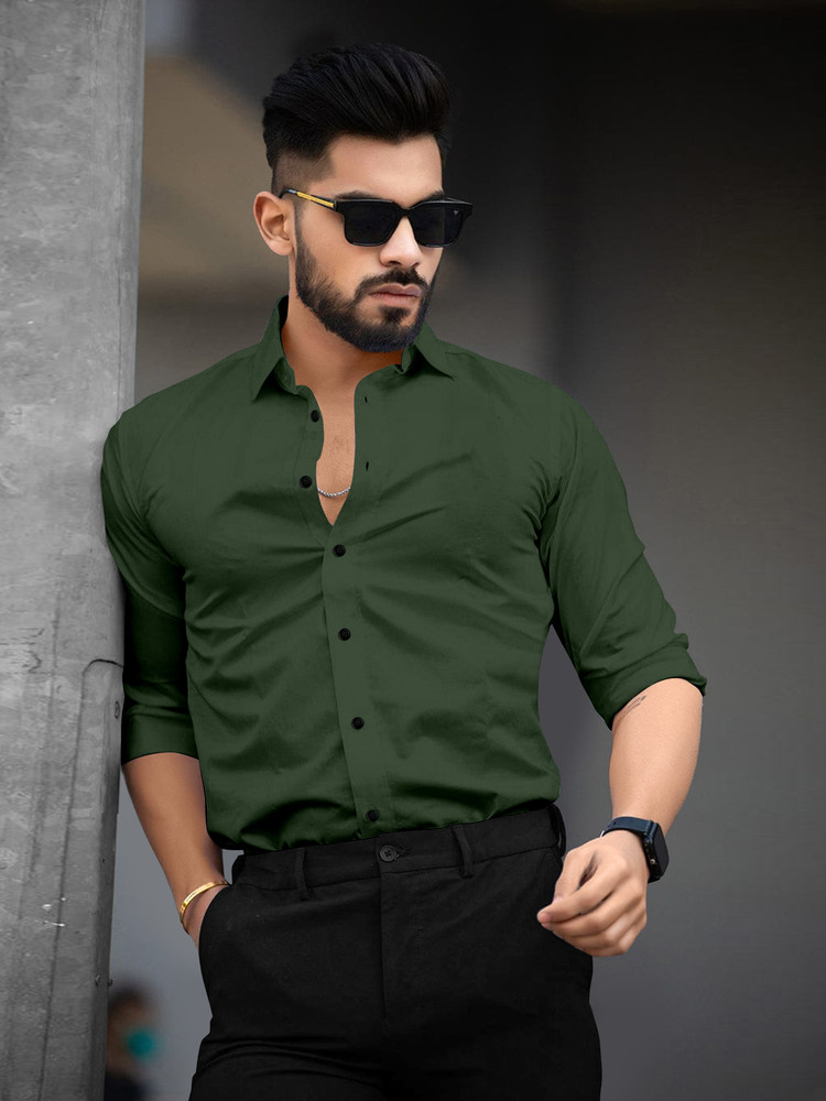 dharmcreation Men Solid Casual Dark Green Shirt - Buy dharmcreation Men  Solid Casual Dark Green Shirt Online at Best Prices in India | Flipkart.com