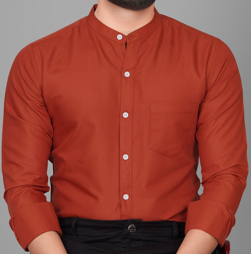 Voroxy Men Solid Casual Orange Shirt - Buy Voroxy Men Solid Casual 
