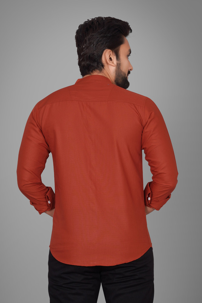 Voroxy Men Solid Casual Orange Shirt - Buy Voroxy Men Solid Casual 
