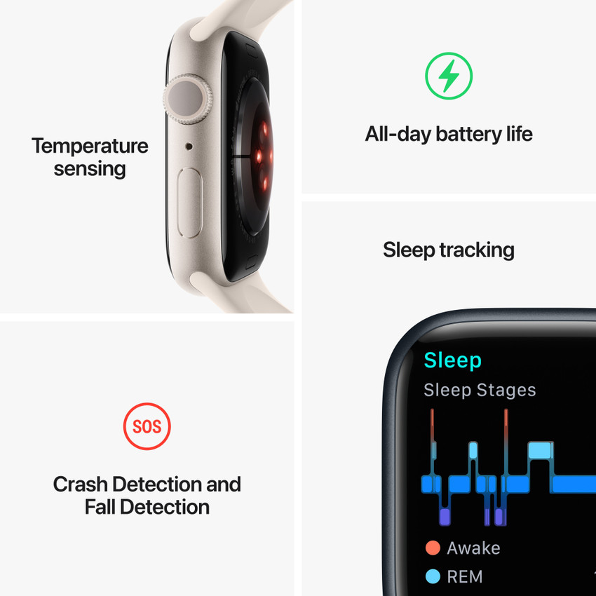 Apple Watch Series 8, 41mm GPS ECG app, Temperature sensor, IPX6 