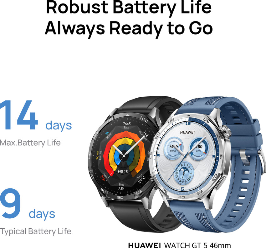 Huawei WATCH GT 5 46mm , 14 Days Battery, Built-in maps,iOS &Android ,Pro-level sports Smartwatch Price in India - Buy Huawei WATCH GT 5 46mm , 14 Days Battery, Built-in maps,iOS &Android ,