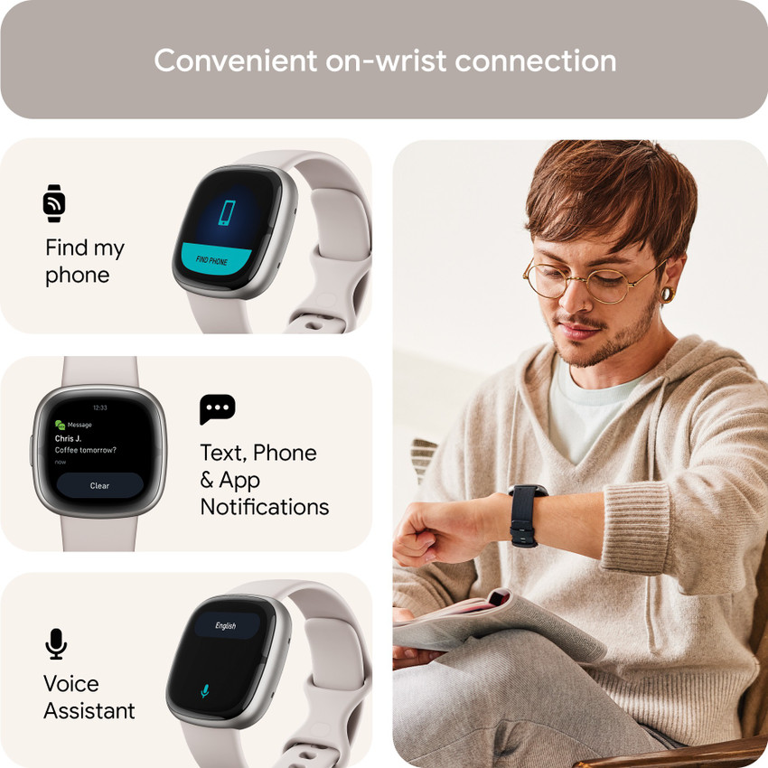 FITBIT Sense 2 Health & Fitness Watch (Lunar White / Platinum 