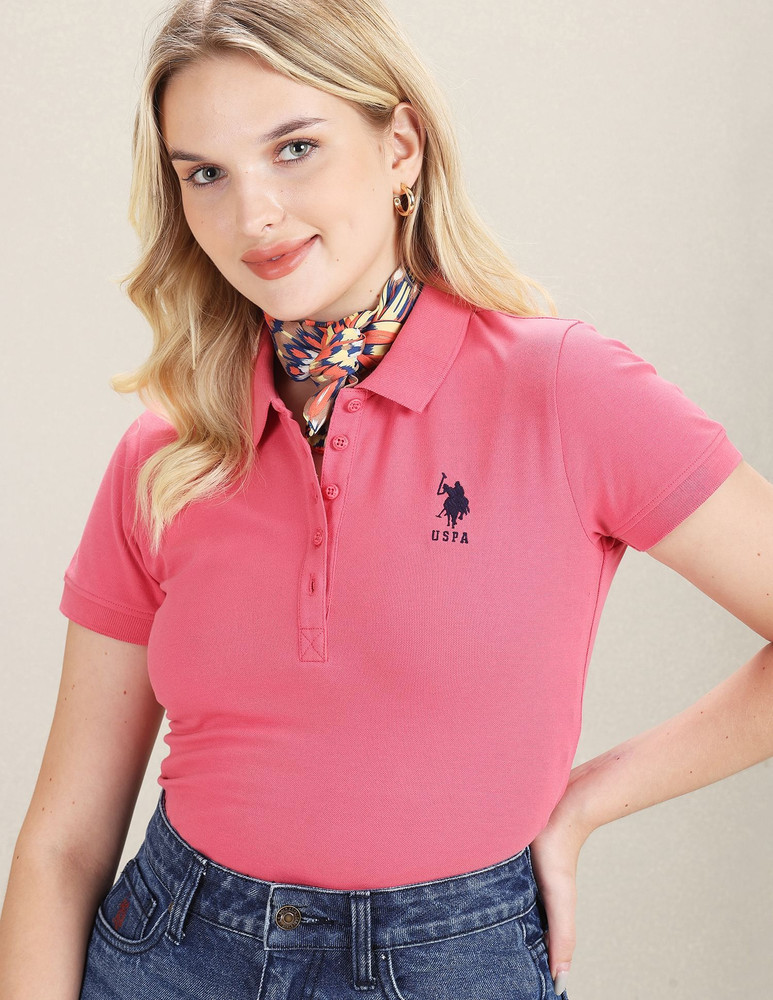 U.S. POLO ASSN. Solid Women Polo Neck Pink T-Shirt - Buy U.S. POLO ASSN.  Solid Women Polo Neck Pink T-Shirt Online at Best Prices in India |  Flipkart.com