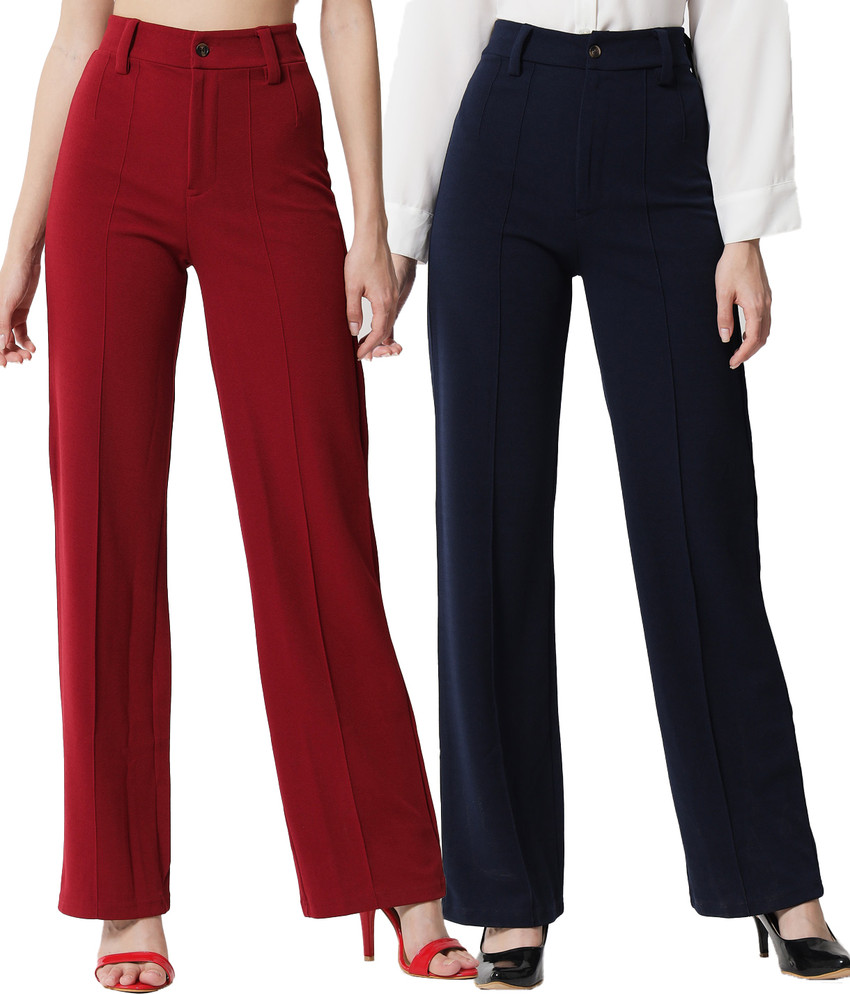 KOTTY Regular Fit Women Maroon, Dark Blue Trousers - Buy KOTTY Regular Fit  Women Maroon, Dark Blue Trousers Online at Best Prices in India | Flipkart .com