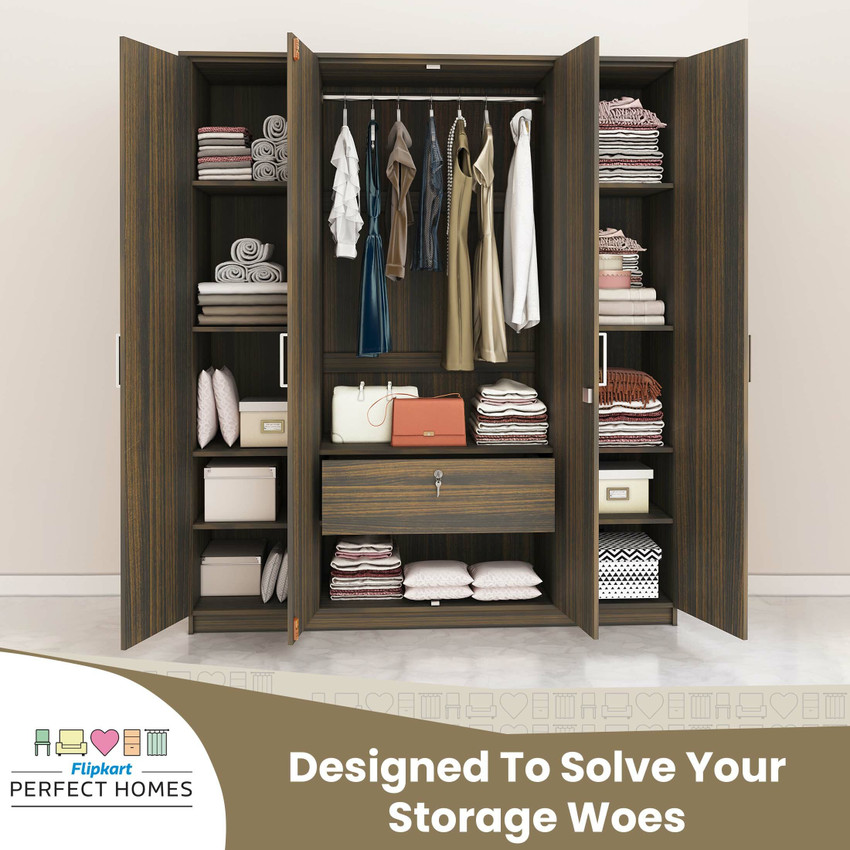 Flipkart Perfect Homes Julian Engineered Wood 4 Door Wardrobe Price in India Buy Flipkart Perfect Homes Julian Engineered Wood 4 Door Wardrobe online at Flipkart