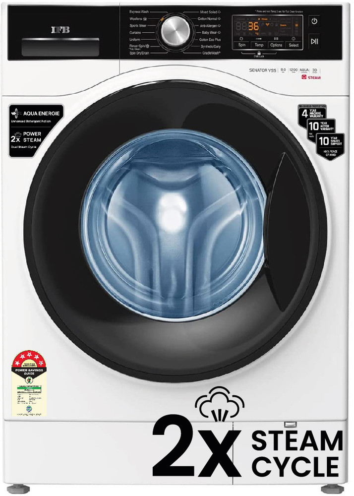 IFB 8 kg with Steam Fully Automatic Front Load Washing Machine with In built Heater Black White