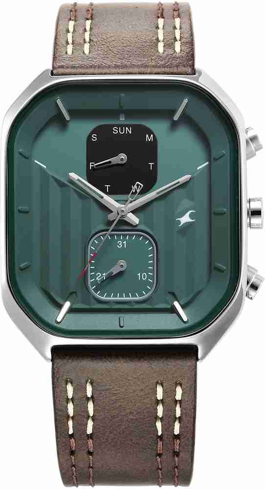 Fastrack Fleek Quartz Multifunction Green Dial Leather Strap Watch 