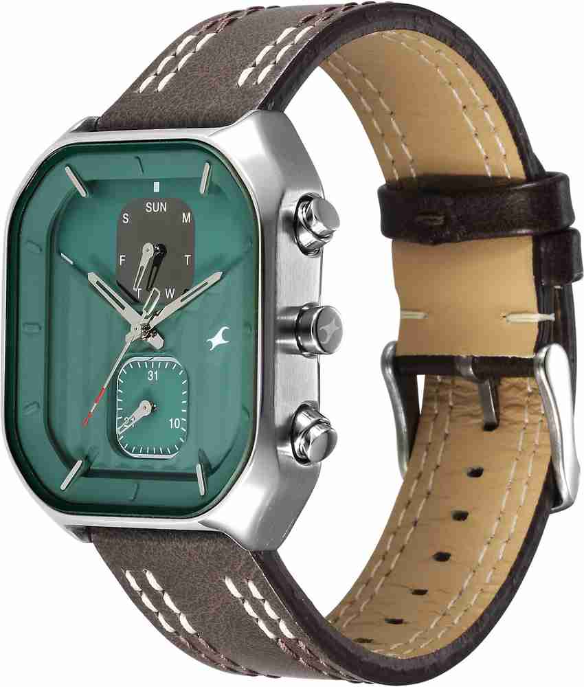 Fastrack Fleek Quartz Multifunction Green Dial Leather Strap Watch 