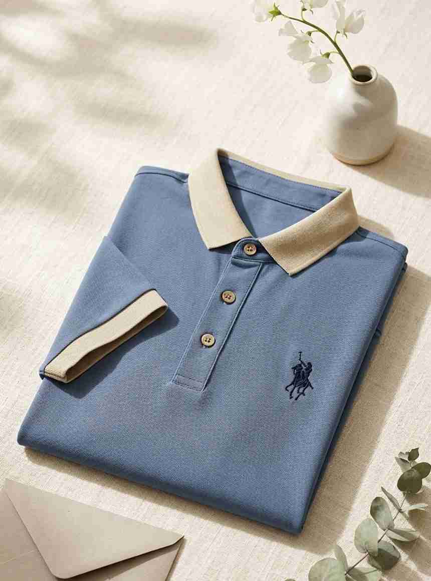 DLooK Men Embroidered Light Blue Polycotton Polo - Image 4