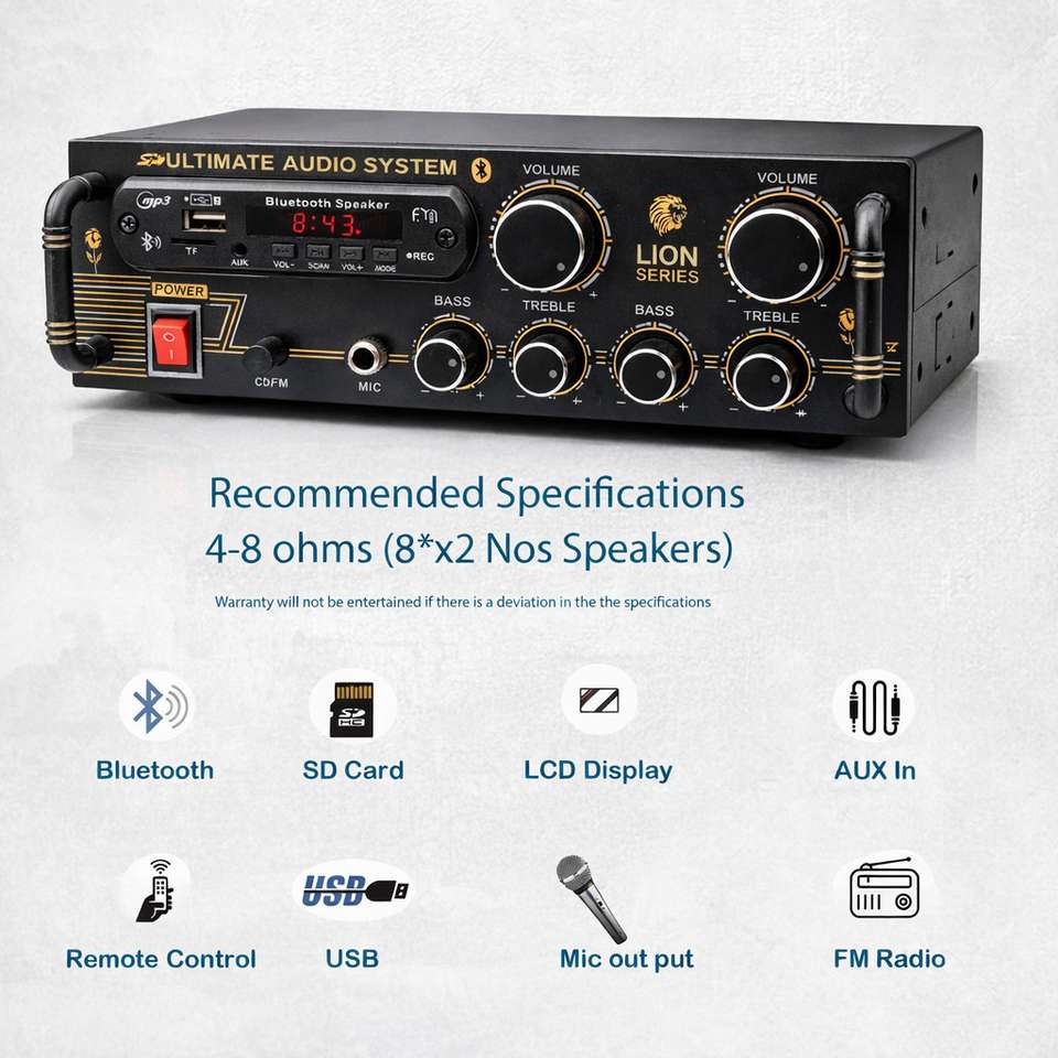 ain DJ Stereo Amplifier Bluetooth USB/SD Card - Image 8