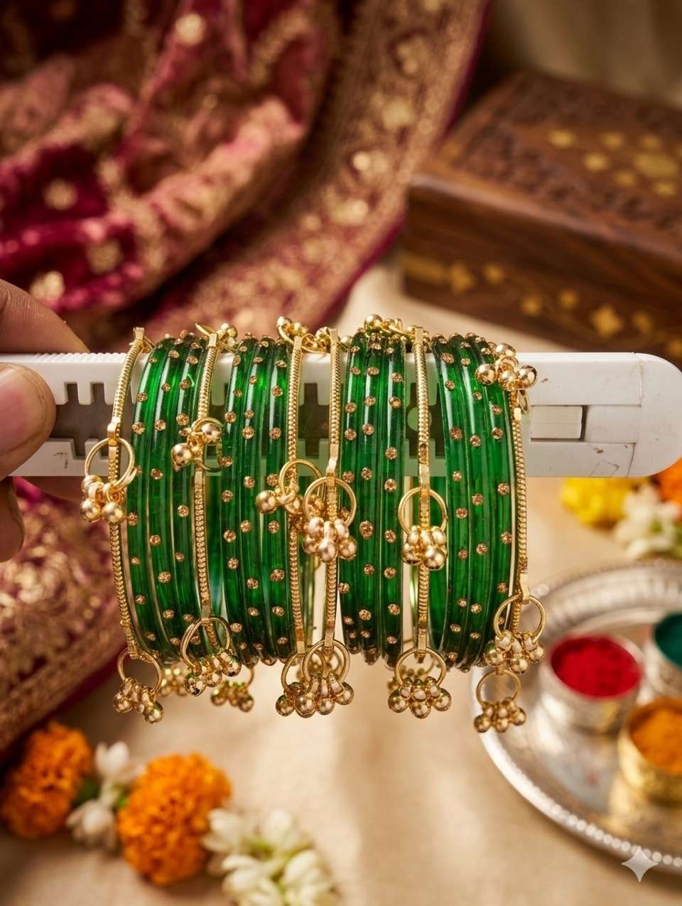 Kashmiri Ghughru Glass Bangle Set - Image 6