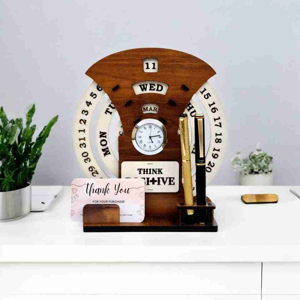 Giftingcare Wooden Circular Calendar With Pen & Card Holder - Image 6