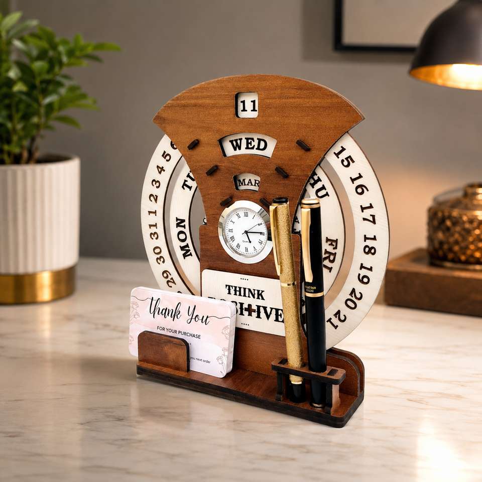 Giftingcare Wooden Circular Calendar With Pen & Card Holder - Image 7