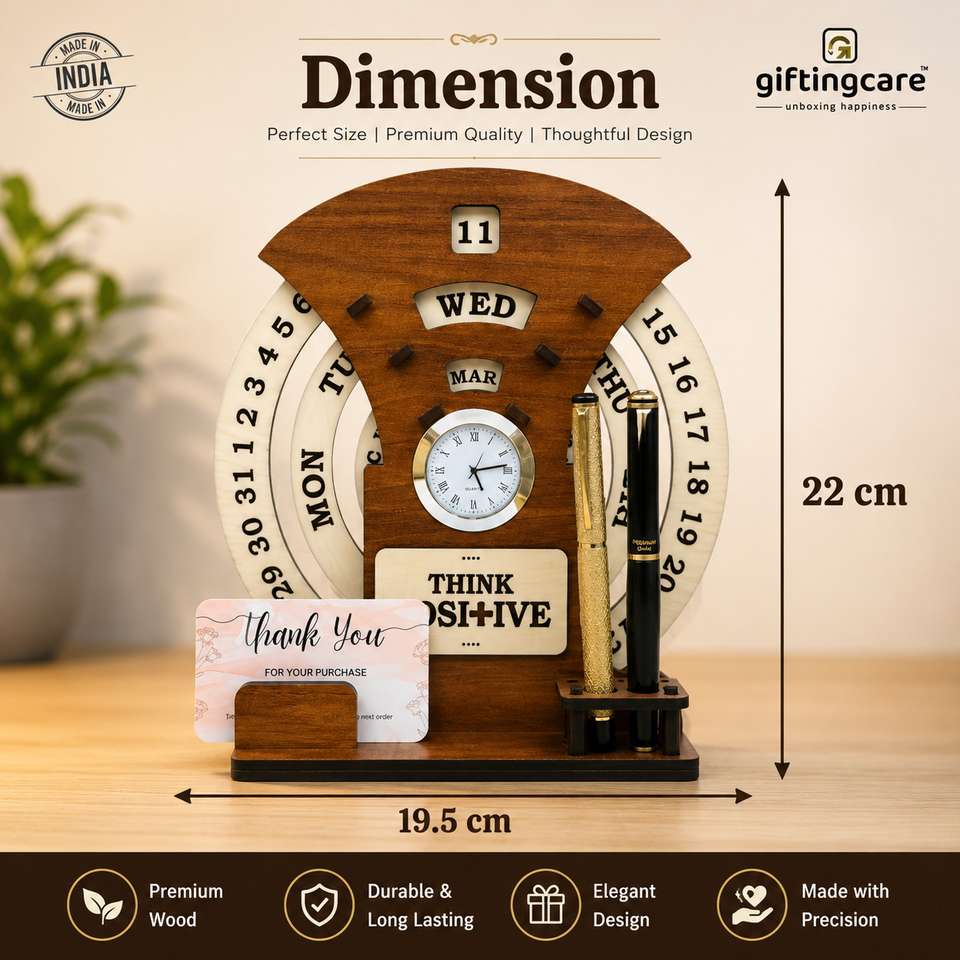 Giftingcare Wooden Circular Calendar With Pen & Card Holder - Image 8