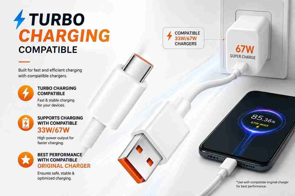 VOOCfiT USB Type C Cable 1.02 m 67W Turbo Charge - Image 5