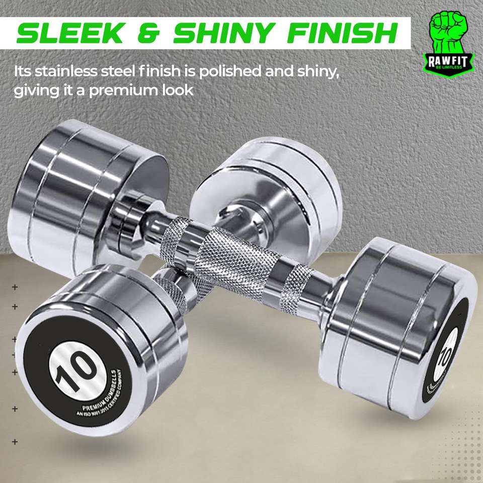 RAWFIT Steel Chrome Dumbbells 10 kg - Image 7