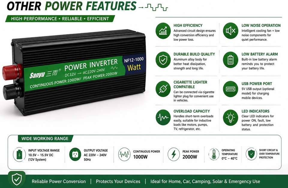 EASTRA 1000W Power Inverter, DC 12V to AC 220-240V - Image 9