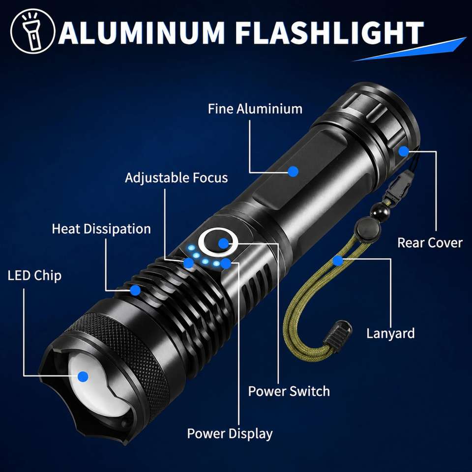 EPONYMOUS M376 Zoomable LED Long Range Torch Black - Image 9