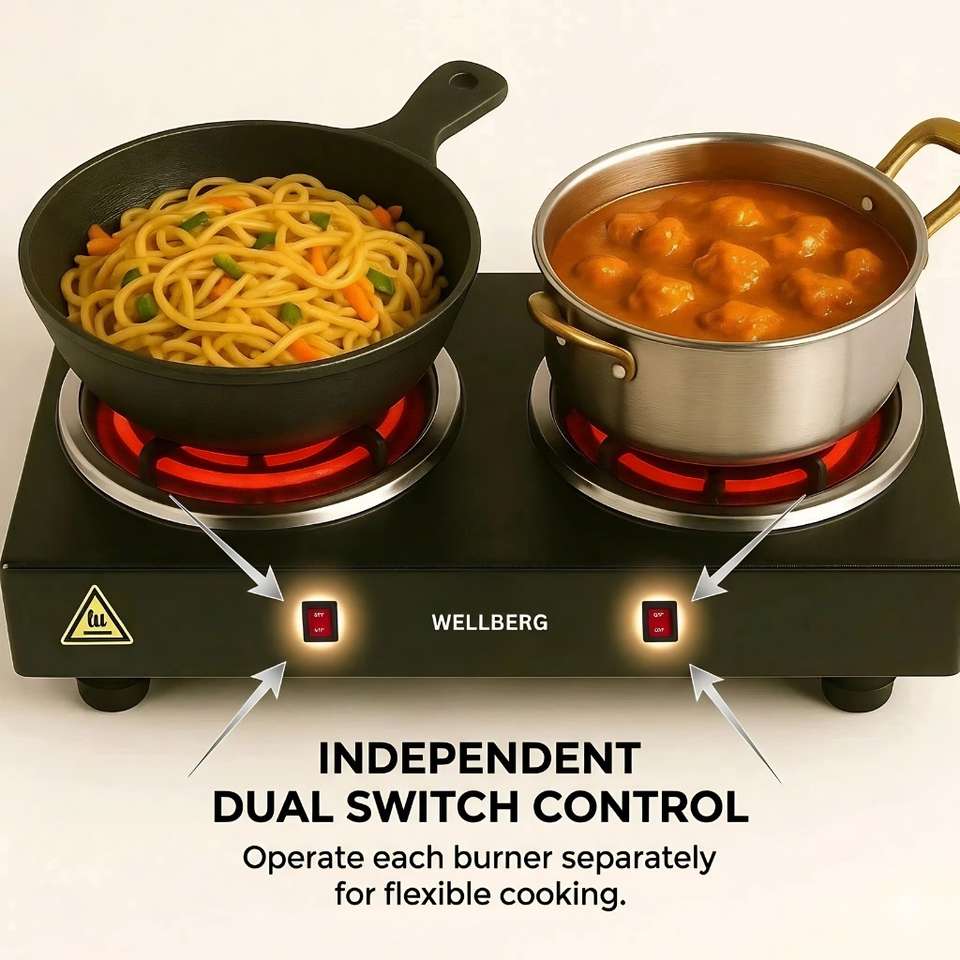 Wellberg Portable Double Coil Camping Stove 2000W - 2 Burner - Image 9