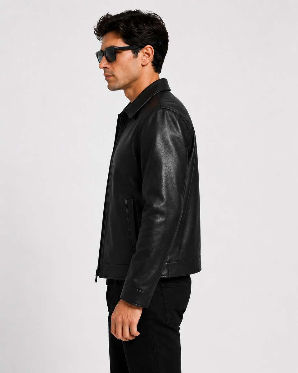 Zaraa Men Solid Leather Jacket - Image 7